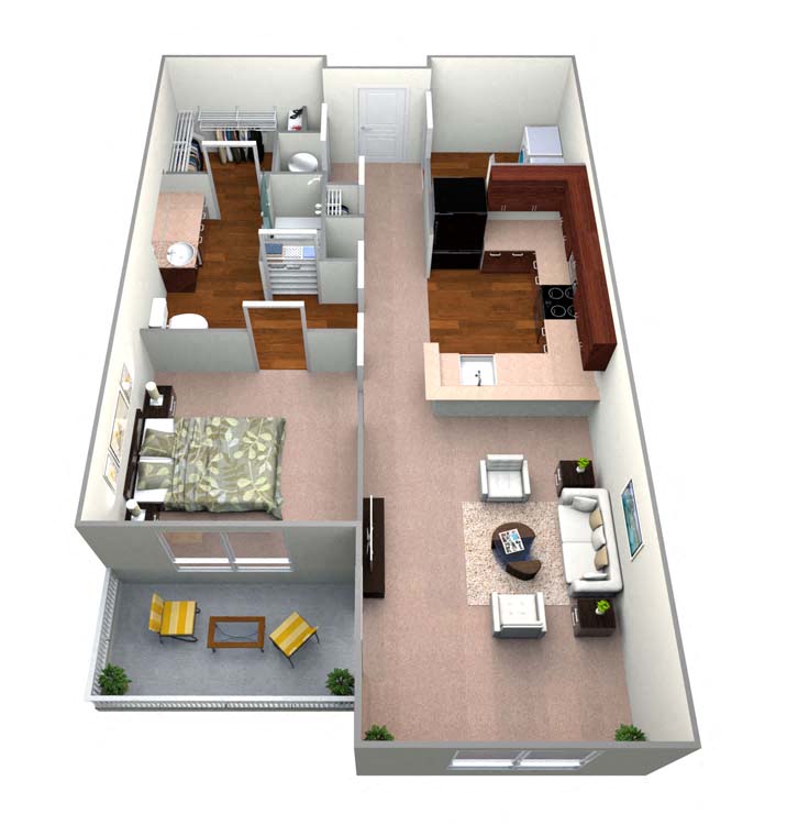 Floor plan for 1 bed, 1 bath, 810 sqft